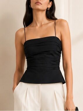 Armani Collezioni Black Silk Ruched Camisole Top